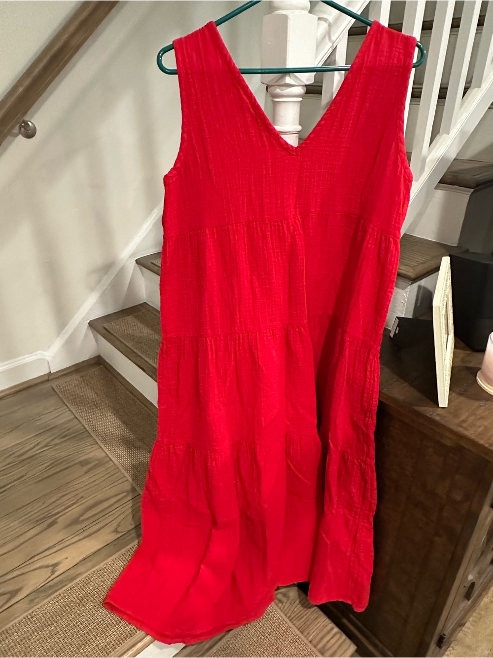 Quince Women's V-Neck Textured Red Tank Dress - Picture 2 of 4